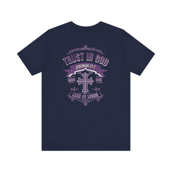 Trust in God Jeremiah 17:7 Christian Graphic Tee Faith Inspired Shirt - Encore2woNavyS