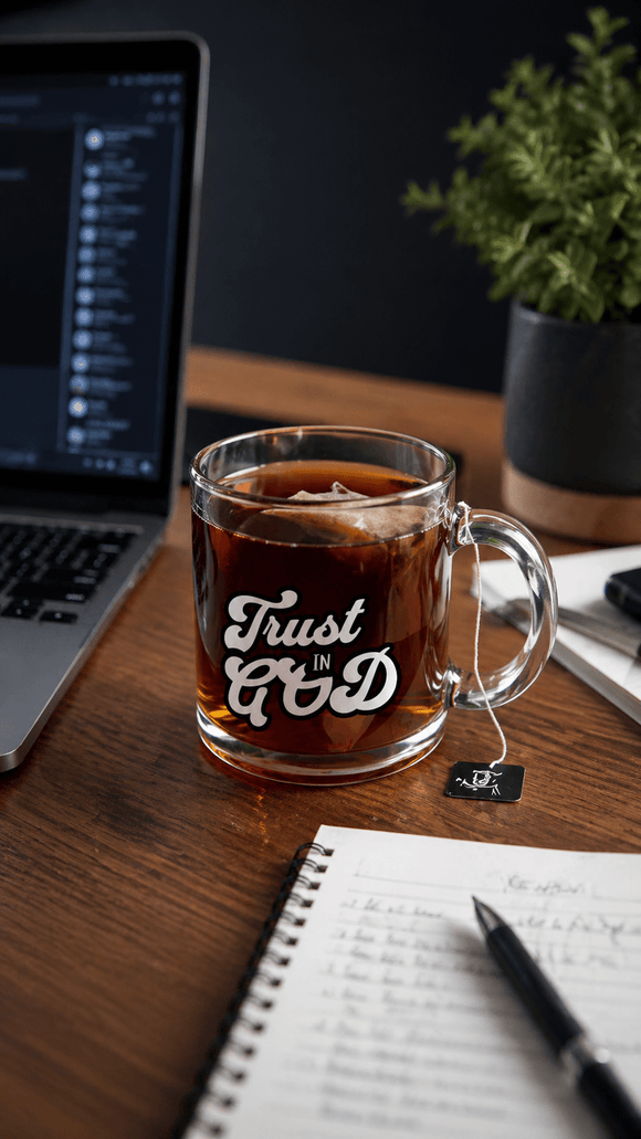 Trust in God Retro Clear Glass Mug – 10oz Christian Coffee Cup - Encore2wo10oz