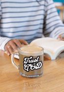 Trust in God Retro Clear Glass Mug – 10oz Christian Coffee Cup - Encore2wo10oz