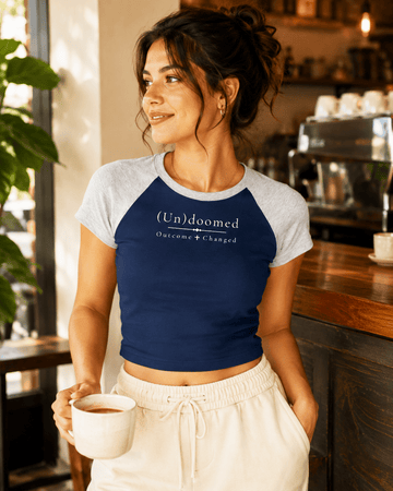 (Un)doomed Women’s Raglan Baby Tee – Outcome Changed T-Shirt - Encore2woNavy Blue with Flower GrayS