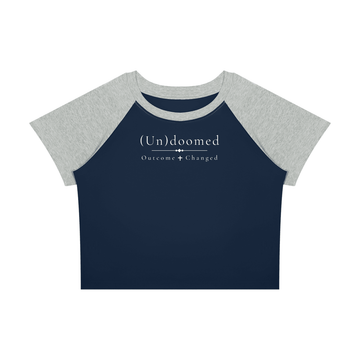 (Un)doomed Women’s Raglan Baby Tee – Outcome Changed T-Shirt - Encore2woNavy Blue with Flower GrayS