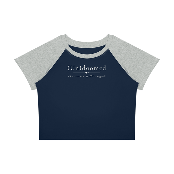 (Un)doomed Women’s Raglan Baby Tee – Outcome Changed T-Shirt - Encore2woNavy Blue with Flower GrayS