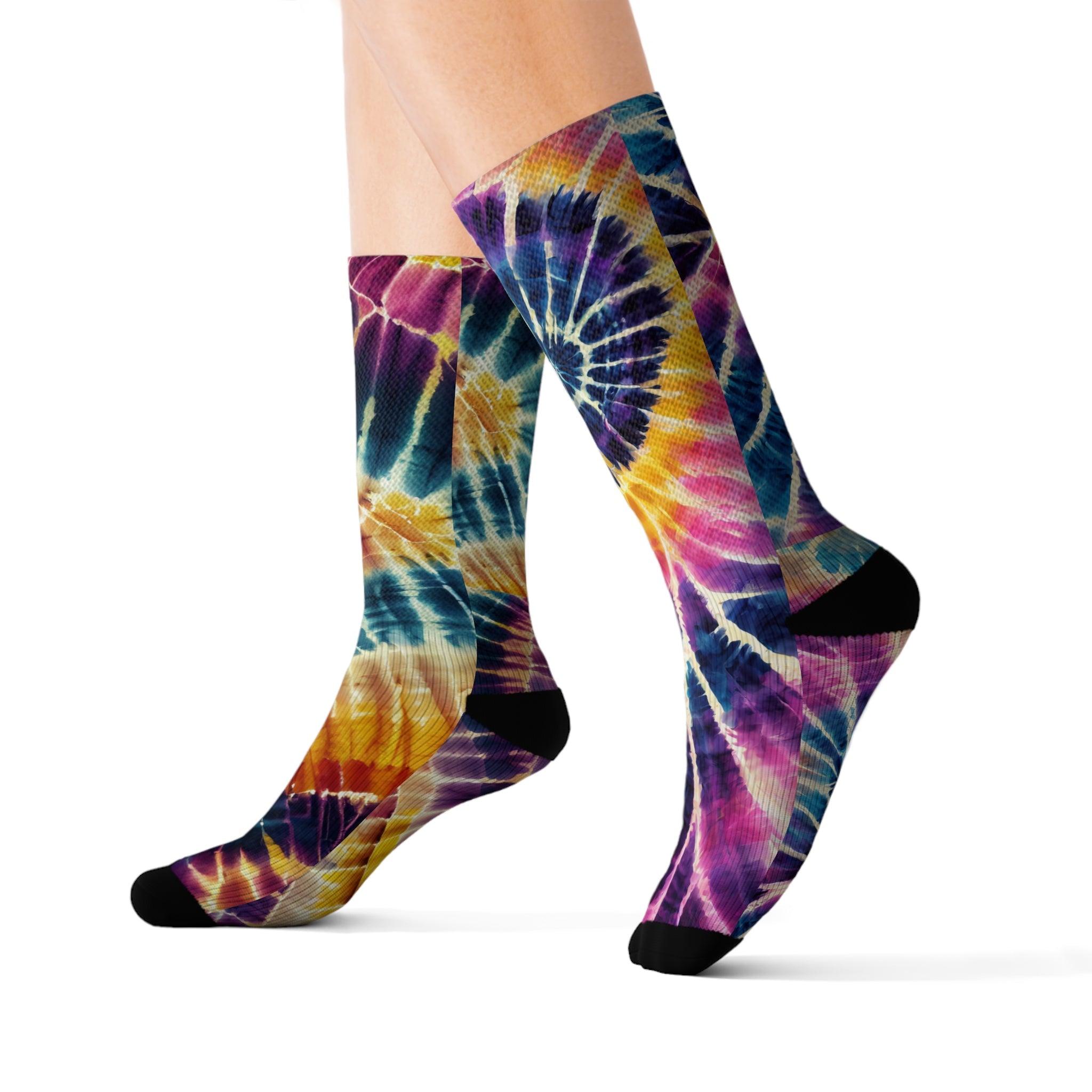 Unique Tie - Dye Pattern Mismatched Socks Trendy Colorful Footwear - Encore2woS