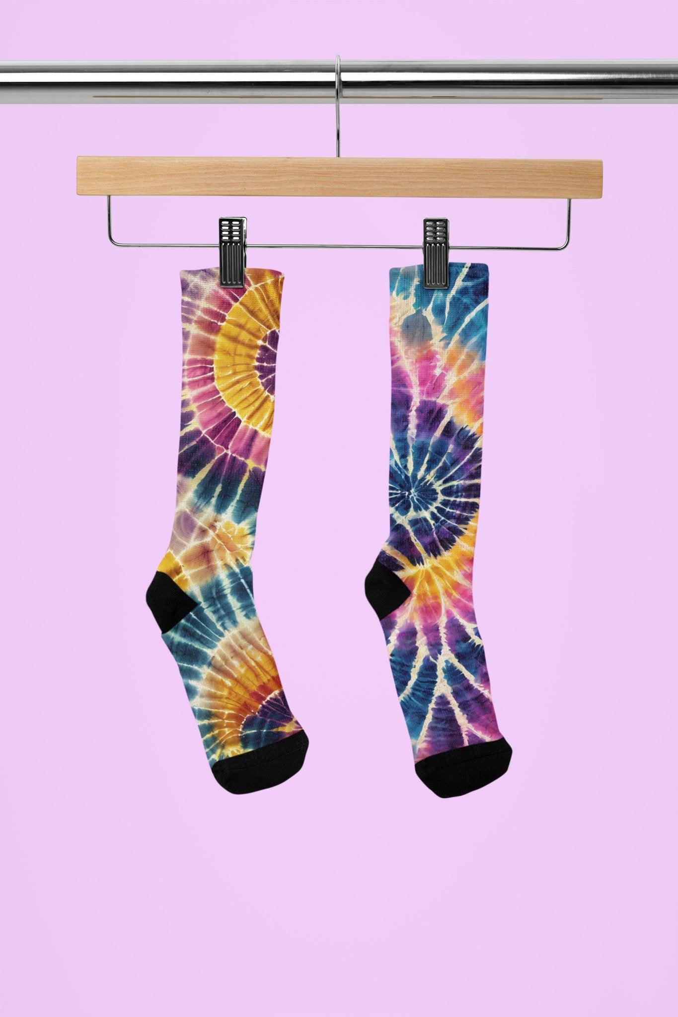 Unique Tie - Dye Pattern Mismatched Socks Trendy Colorful Footwear - Encore2woL