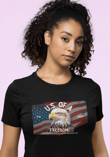 U.S. Freedom Eagle Proverbs 14:34 Patriotic Christian Graphic Tee - Encore2woBlackS