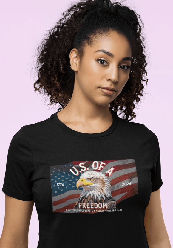 U.S. Freedom Eagle Proverbs 14:34 Patriotic Christian Graphic Tee - Encore2woBlackS