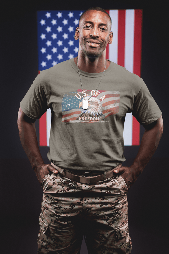 U.S. Freedom Eagle Proverbs 14:34 Patriotic Christian Graphic Tee - Encore2woArmyS