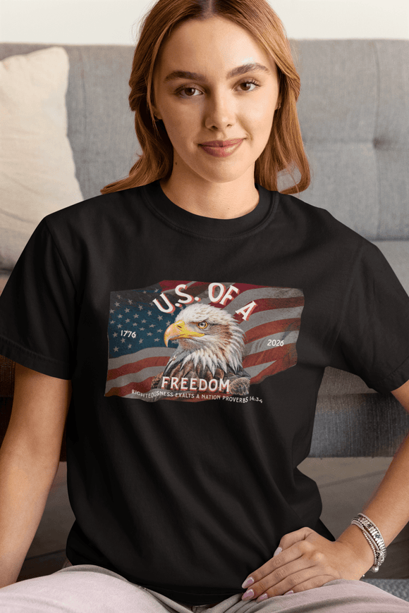 U.S. Freedom Eagle Proverbs 14:34 Patriotic Christian Graphic Tee - Encore2woArmyS