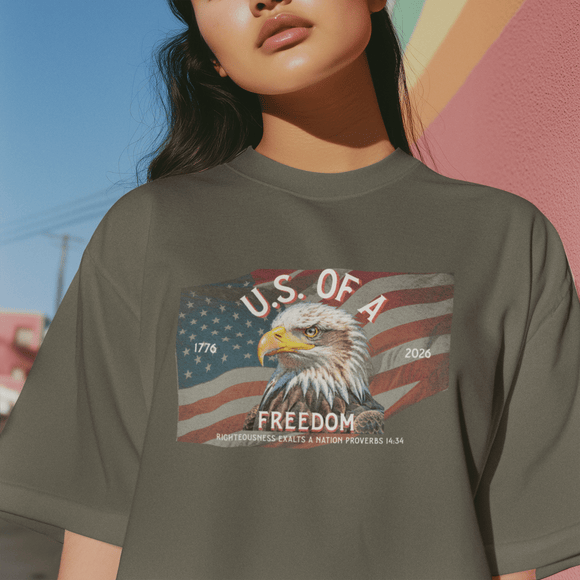 U.S. Freedom Eagle Proverbs 14:34 Patriotic Christian Graphic Tee - Encore2woArmyS