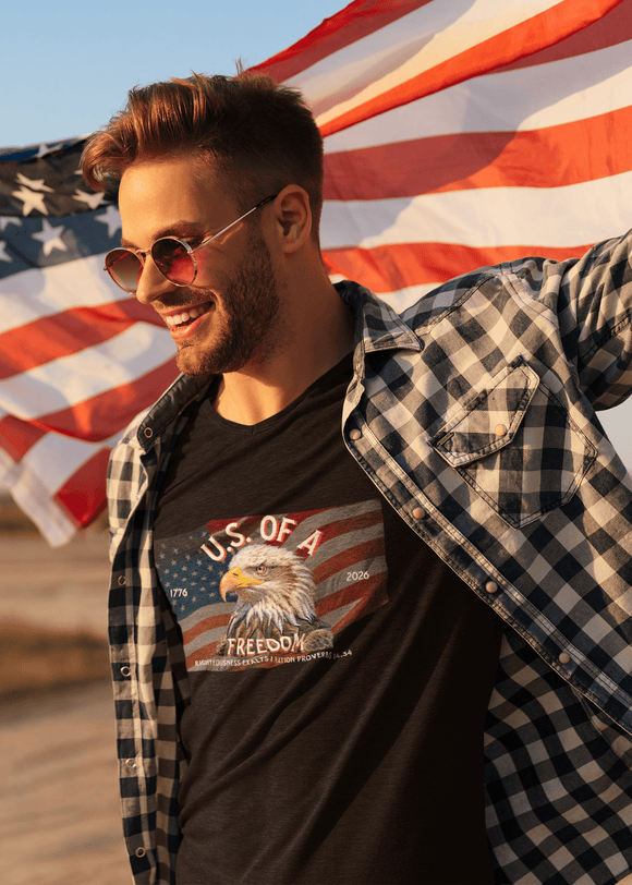 U.S. Freedom Eagle Proverbs 14:34 Patriotic Christian Graphic Tee - Encore2woArmyS