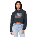 U.S. of A Cropped Raw Edge Boyfriend Hoodie Patriotic Eagle Graphic - Encore2woNavyXS