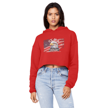 U.S. of A Cropped Raw Edge Boyfriend Hoodie Patriotic Eagle Graphic - Encore2woRedXS