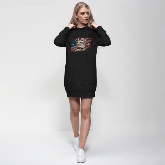 U.S. of A Patriotic Eagle Hoodie Dress Faith and Freedom Graphic - Encore2woBlackXS