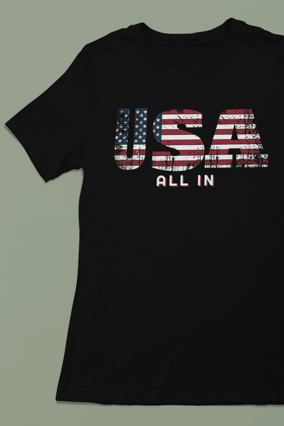 USA All In Patriotic Flag Graphic Tee American Pride Shirt - Encore2woPinkS