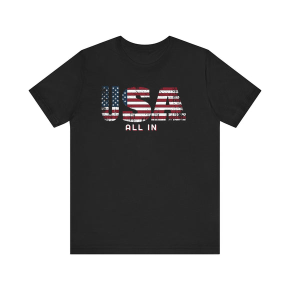 USA All In Patriotic Flag Graphic Tee American Pride Shirt - Encore2woBlackS