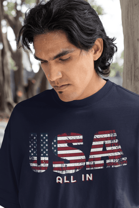 USA All In Patriotic Flag Graphic Tee American Pride Shirt - Encore2woArmyS