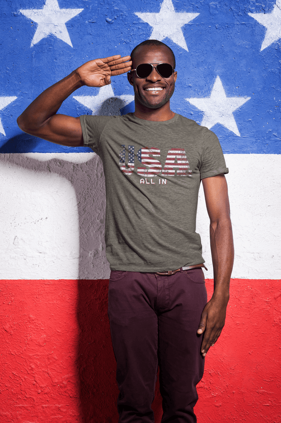 USA All In Patriotic Flag Graphic Tee American Pride Shirt - Encore2woArmyS