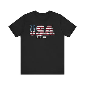 USA All In T-Shirt - Patriotic American Flag Design with Bold Lettering - Encore2woBlackS
