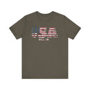 USA All In T-Shirt - Patriotic American Flag Design with Bold Lettering - Encore2woArmyS