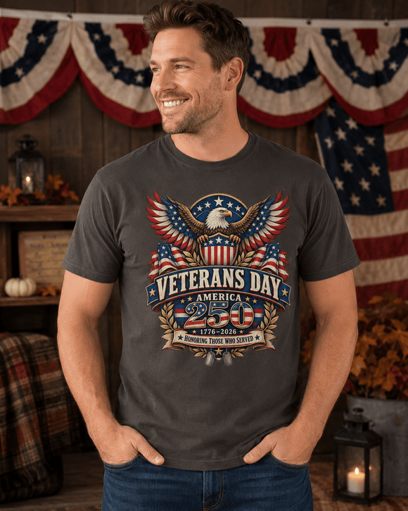 Veterans Day America 250 T-Shirt for Veterans and Patriotic Families - Encore2woCrimsonS