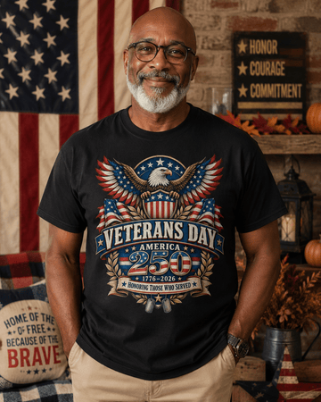 Veterans Day America 250 T-Shirt for Veterans and Patriotic Families - Encore2woBlackS