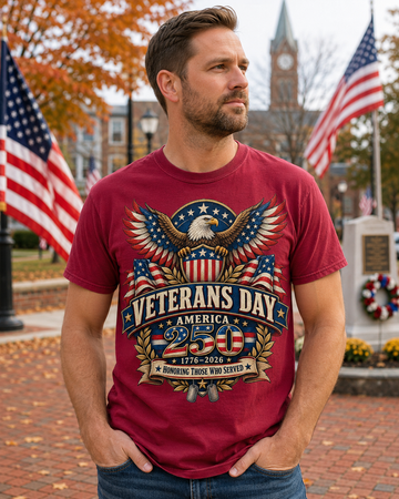 Veterans Day America 250 T-Shirt for Veterans and Patriotic Families - Encore2woCrimsonS