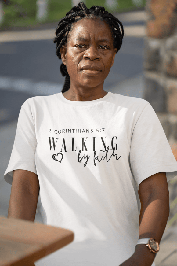 Walking by Faith Inspirational Christian Graphic Tee - Encore2woBlackS