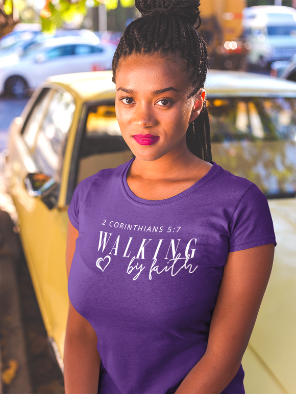 Walking by Faith Inspirational Christian Graphic Tee - Encore2woBlackS