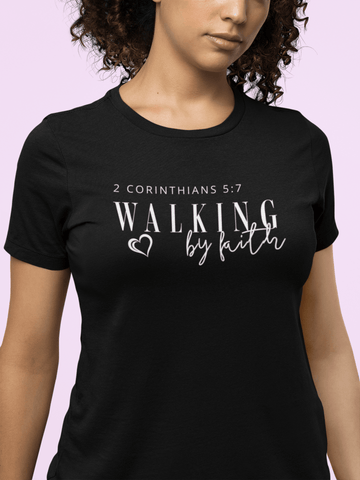 Walking by Faith Inspirational Christian Graphic Tee - Encore2woBlackS