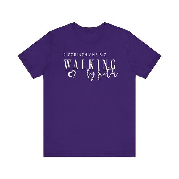 Walking by Faith Inspirational Christian Graphic Tee - Encore2woTeam PurpleS
