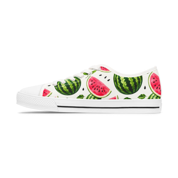 Watermelon Fresh Low Top Canvas Sneakers – Women’s Summer Fruit Print Shoes - Encore2woUS 5.5White sole