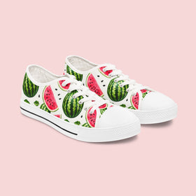 Watermelon Fresh Low Top Canvas Sneakers – Women’s Summer Fruit Print Shoes - Encore2woUS 5.5White sole