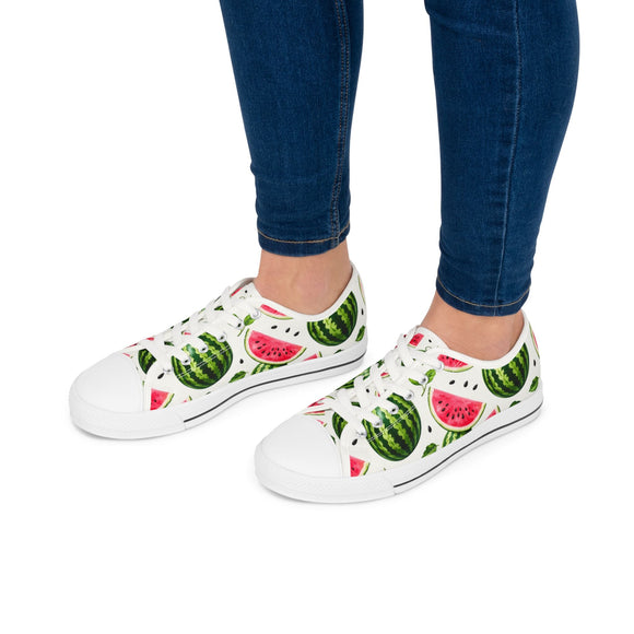 Watermelon Fresh Low Top Canvas Sneakers – Women’s Summer Fruit Print Shoes - Encore2woUS 5.5White sole