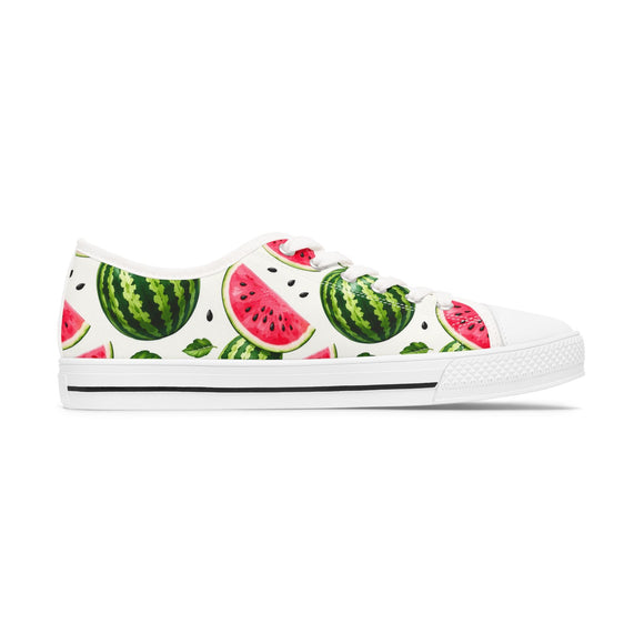Watermelon Fresh Low Top Canvas Sneakers – Women’s Summer Fruit Print Shoes - Encore2woUS 5.5White sole