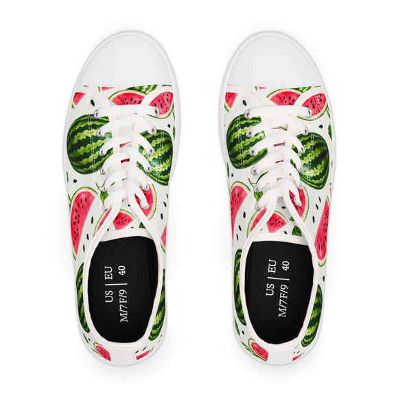 Watermelon Fresh Low Top Canvas Sneakers – Women’s Summer Fruit Print Shoes - Encore2woUS 5.5White sole