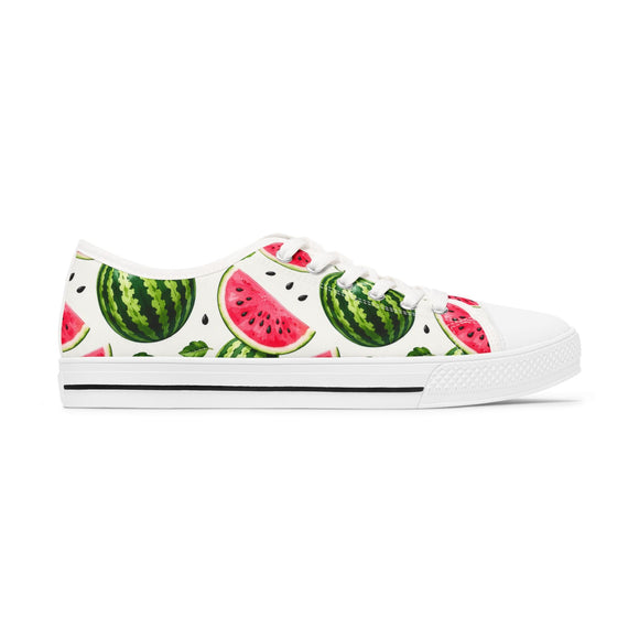 Watermelon Fresh Low Top Canvas Sneakers – Women’s Summer Fruit Print Shoes - Encore2woUS 5.5White sole