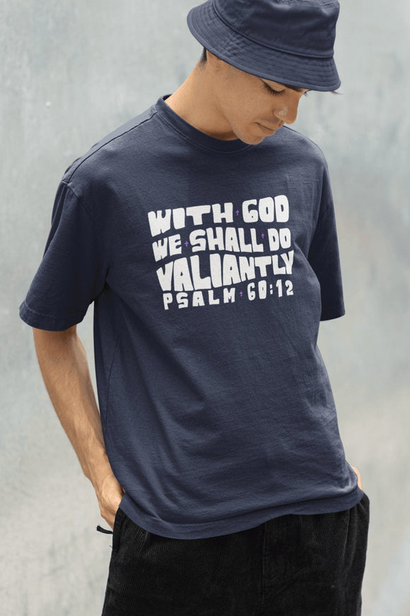 With God We Shall Do Valiantly T-Shirt Retro Psalms 60:12 Bible Tee - Encore2woBlackS