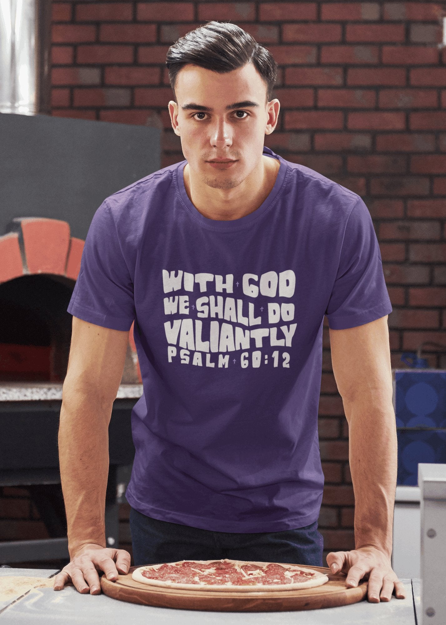 With God We Shall Do Valiantly T - Shirt Retro Psalms 60:12 Bible Tee - Encore2woCharity PinkS