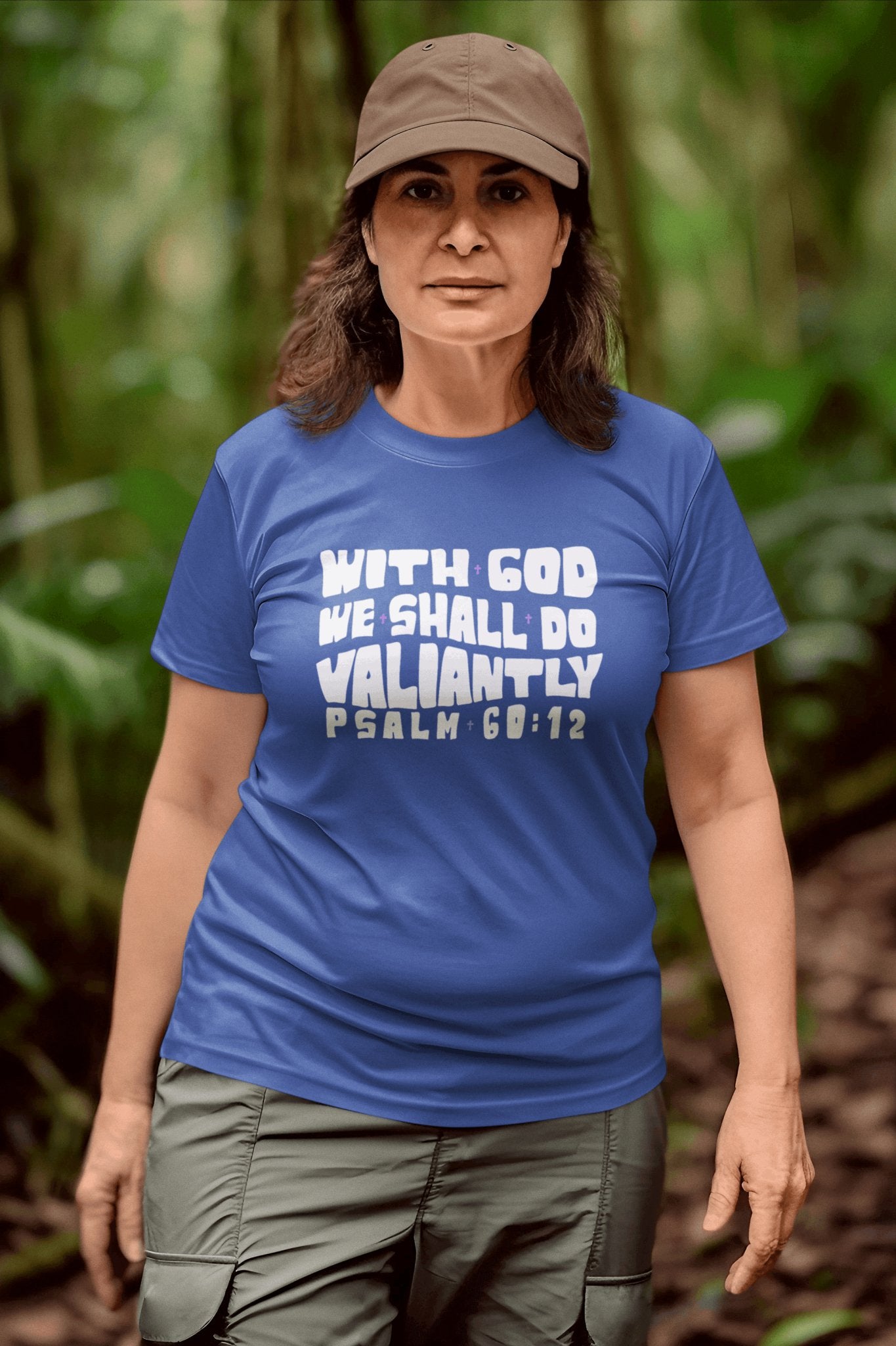 With God We Shall Do Valiantly T - Shirt Retro Psalms 60:12 Bible Tee - Encore2woBlackS