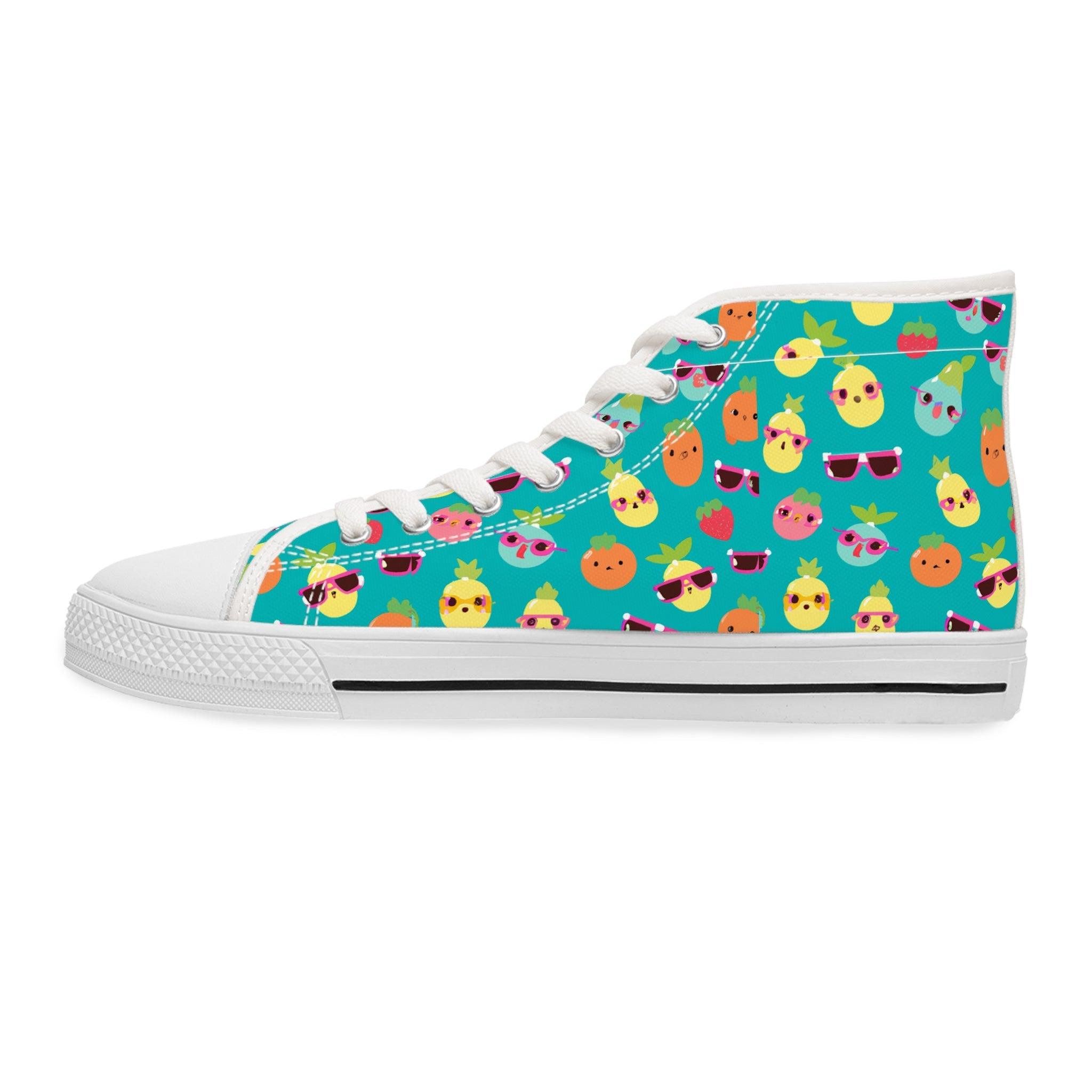 Women's Cute Summer Fruits High Top Sneakers, Fruit Pattern Shoes Fun and Playful Sneakers - Encore2woUS 5.5Black sole