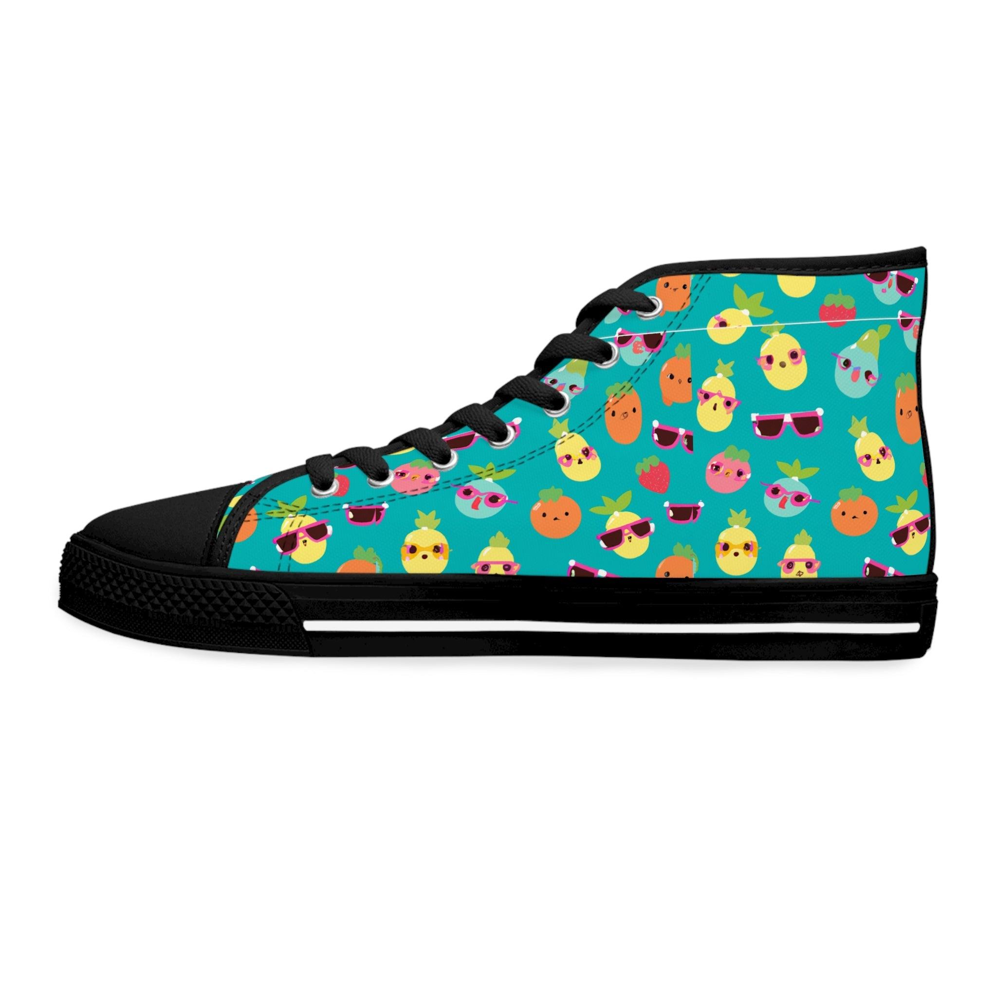 Women's Cute Summer Fruits High Top Sneakers, Fruit Pattern Shoes Fun and Playful Sneakers - Encore2woUS 5.5Black sole