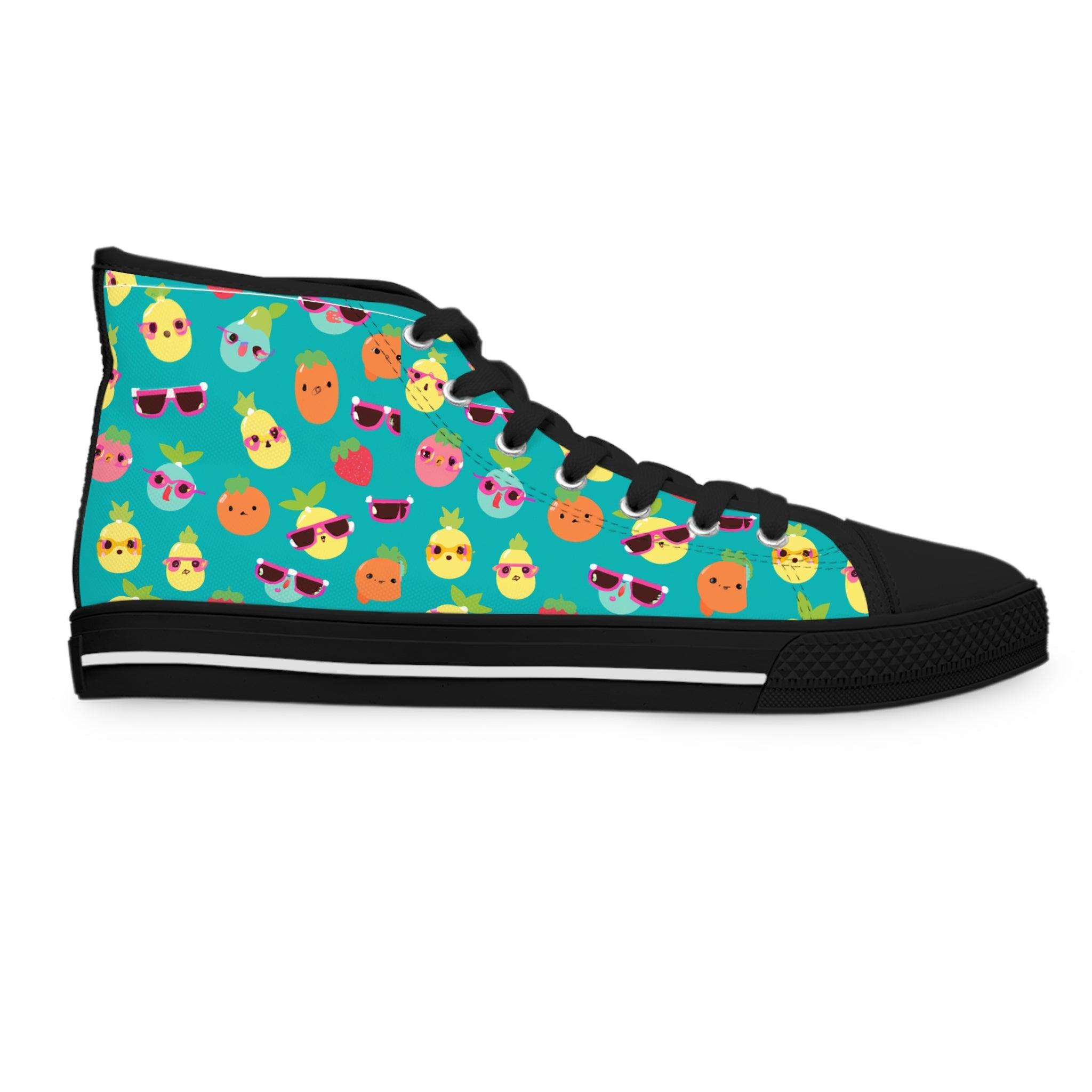 Women's Cute Summer Fruits High Top Sneakers, Fruit Pattern Shoes Fun and Playful Sneakers - Encore2woUS 5.5Black sole