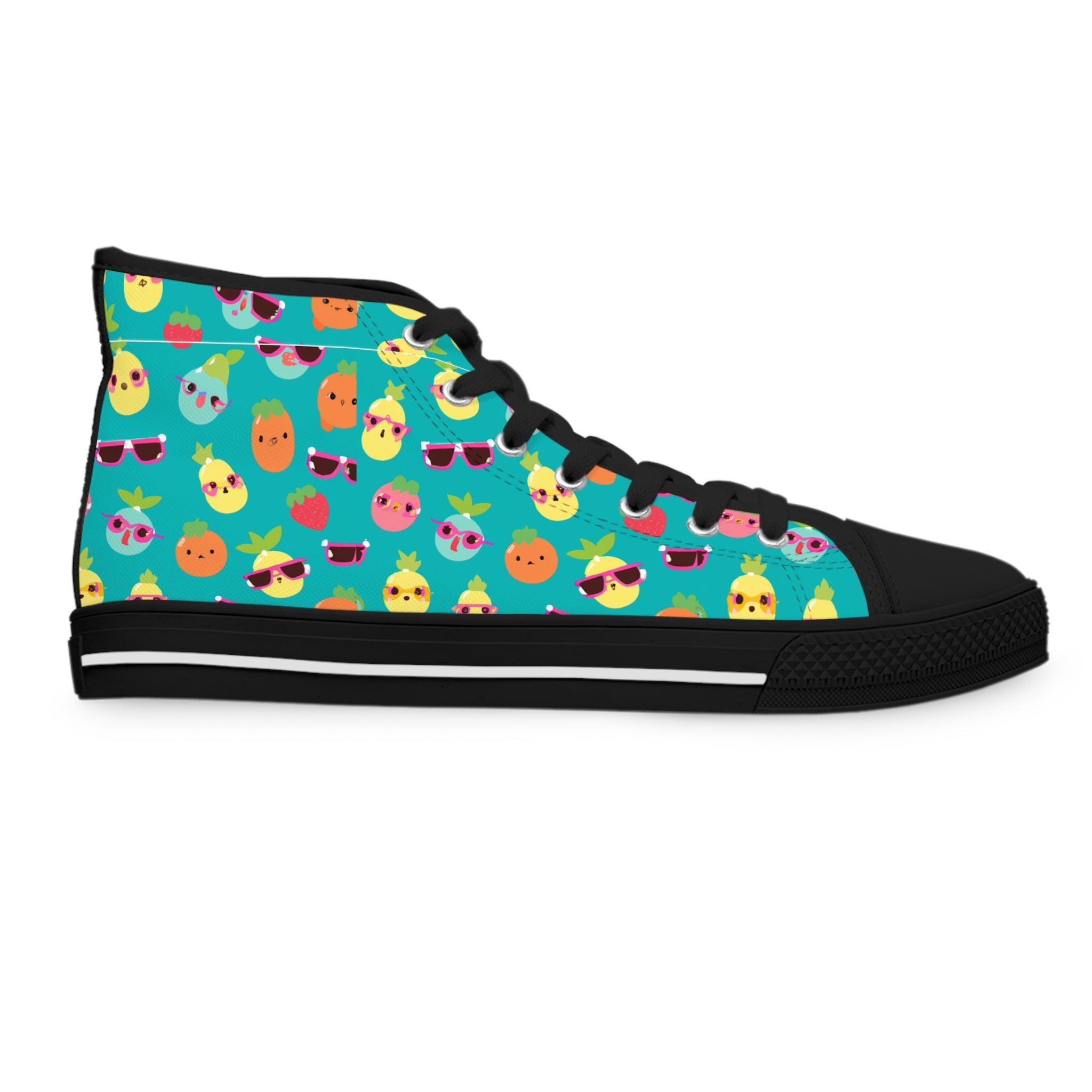 Women's Cute Summer Fruits High Top Sneakers, Fruit Pattern Shoes Fun and Playful Sneakers - Encore2woUS 5.5Black sole