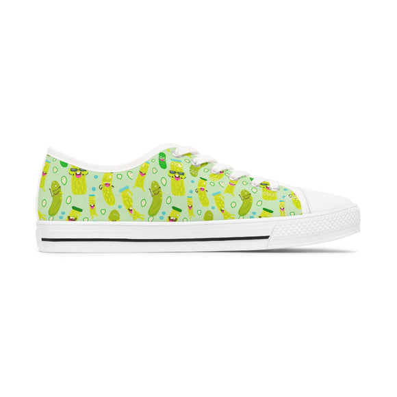 Women's Happy Pickle Pattern Low Top Sneakers Fun Quirky Shoes - Encore2woUS 5.5White sole