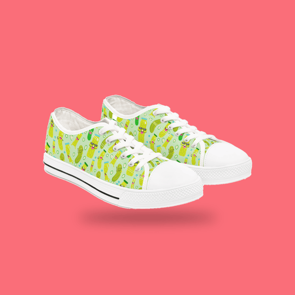 Women's Happy Pickle Pattern Low Top Sneakers Fun Quirky Shoes - Encore2woUS 5.5White sole
