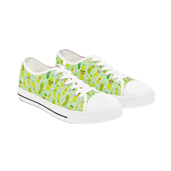 Women's Happy Pickle Pattern Sneakers - Fun & Quirky Casual Shoes Low Top - Encore2woUS 5.5White sole