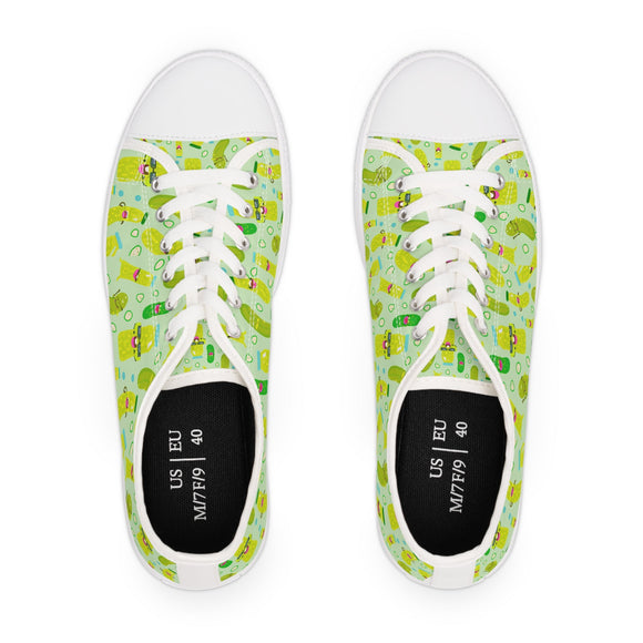 Women's Happy Pickle Pattern Sneakers - Fun & Quirky Casual Shoes Low Top - Encore2woUS 5.5White sole