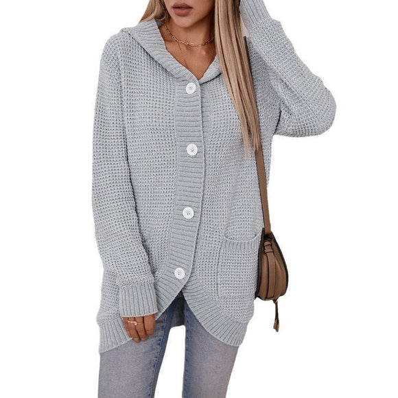 Women's Hooded Knitwear Loose Mid - Length Sweater - Cozy and Stylish - Encore2woBrownL