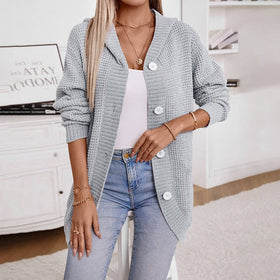 Women's Hooded Knitwear Loose Mid - Length Sweater - Cozy and Stylish - Encore2woBrownL