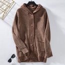 Women's Hooded Knitwear Loose Mid - Length Sweater - Cozy and Stylish - Encore2woBrownL
